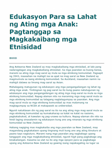 Edukasyon Para sa Lahat ng Ating mga Anak: Pagtanggap sa Magkakaibang mga Etnisidad