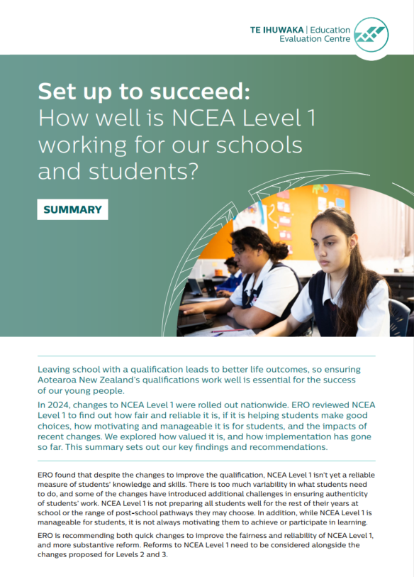 Set up to succeed – How well is NCEA Level 1 working for our schools and students? – Summary 