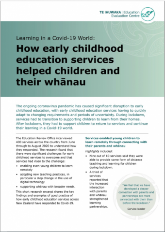 How early childhood education services helped children and their whānau during Covid-19 (December 2020)