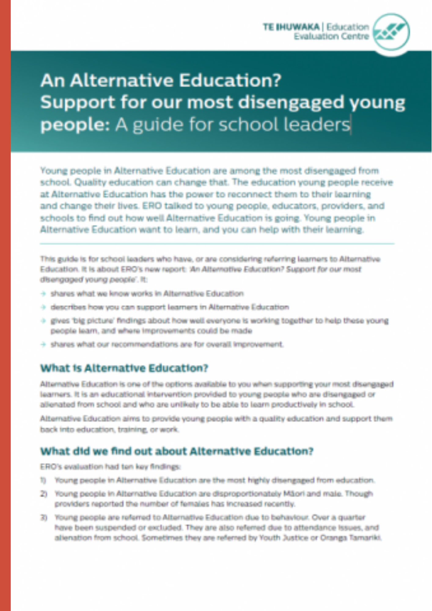 An Alternative Education? A guide for school leaders