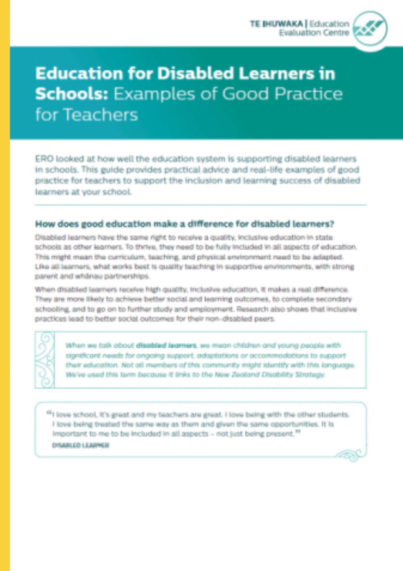 Education for Disabled Learners in Schools: Examples of Good Practice for Teachers